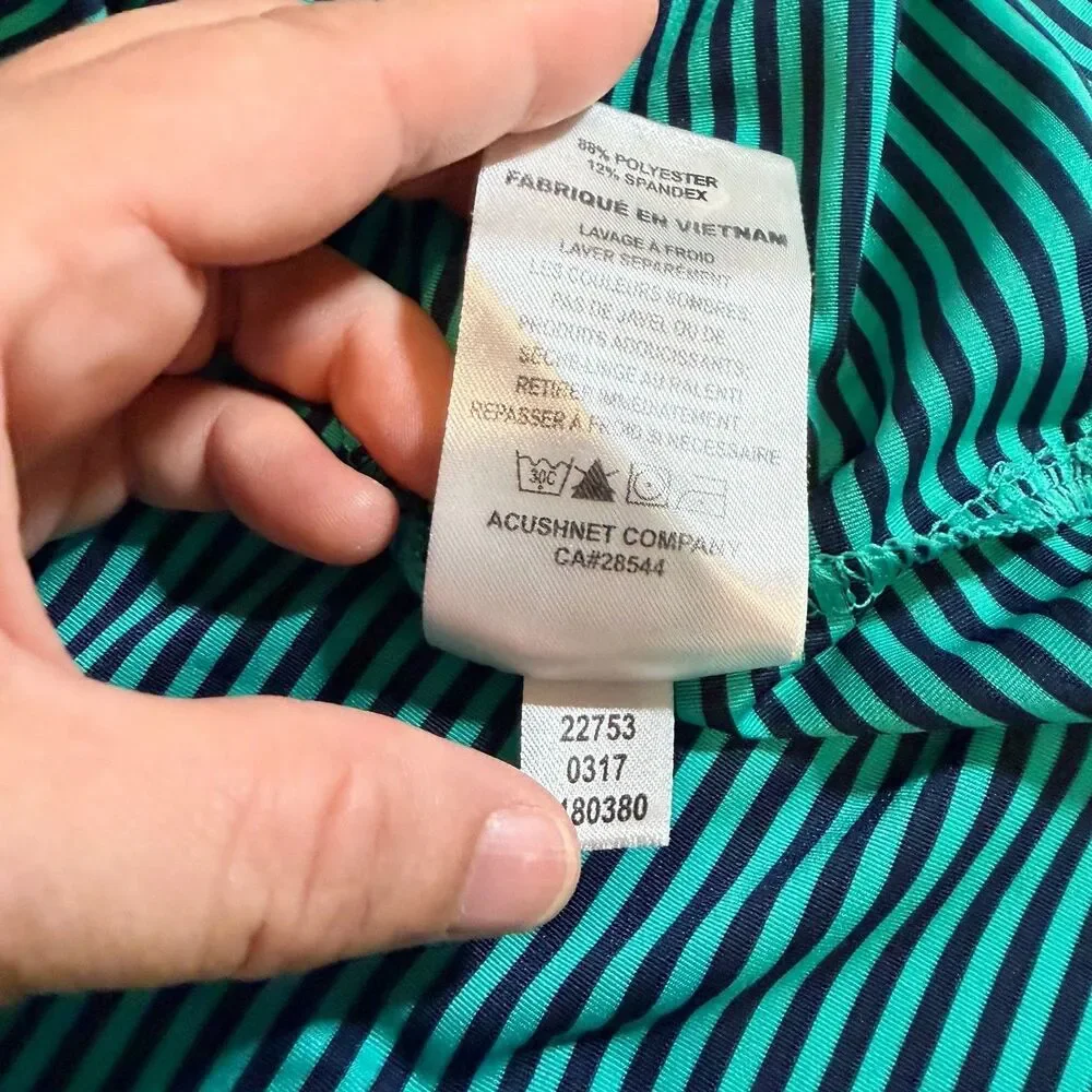 FootJoy Polo Men XLarge Green Blue Striped Performance Stretch Golf Short Sleeve